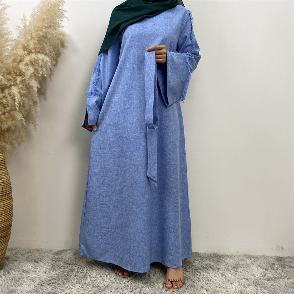 6804#Latest Dress for Women Linen Material Dubai Middle East Fashion Long Sleeve Dress Latest Dress for Women Linen Material Dubai Middle East Fashion Long Sleeve Dress