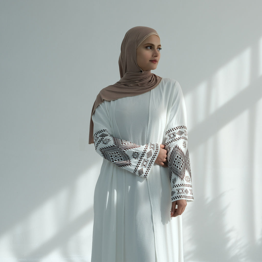 1915#Crepe Latest Abaya Women EID Embroidery Open Abaya Dubai Islamic Turkey Dresses