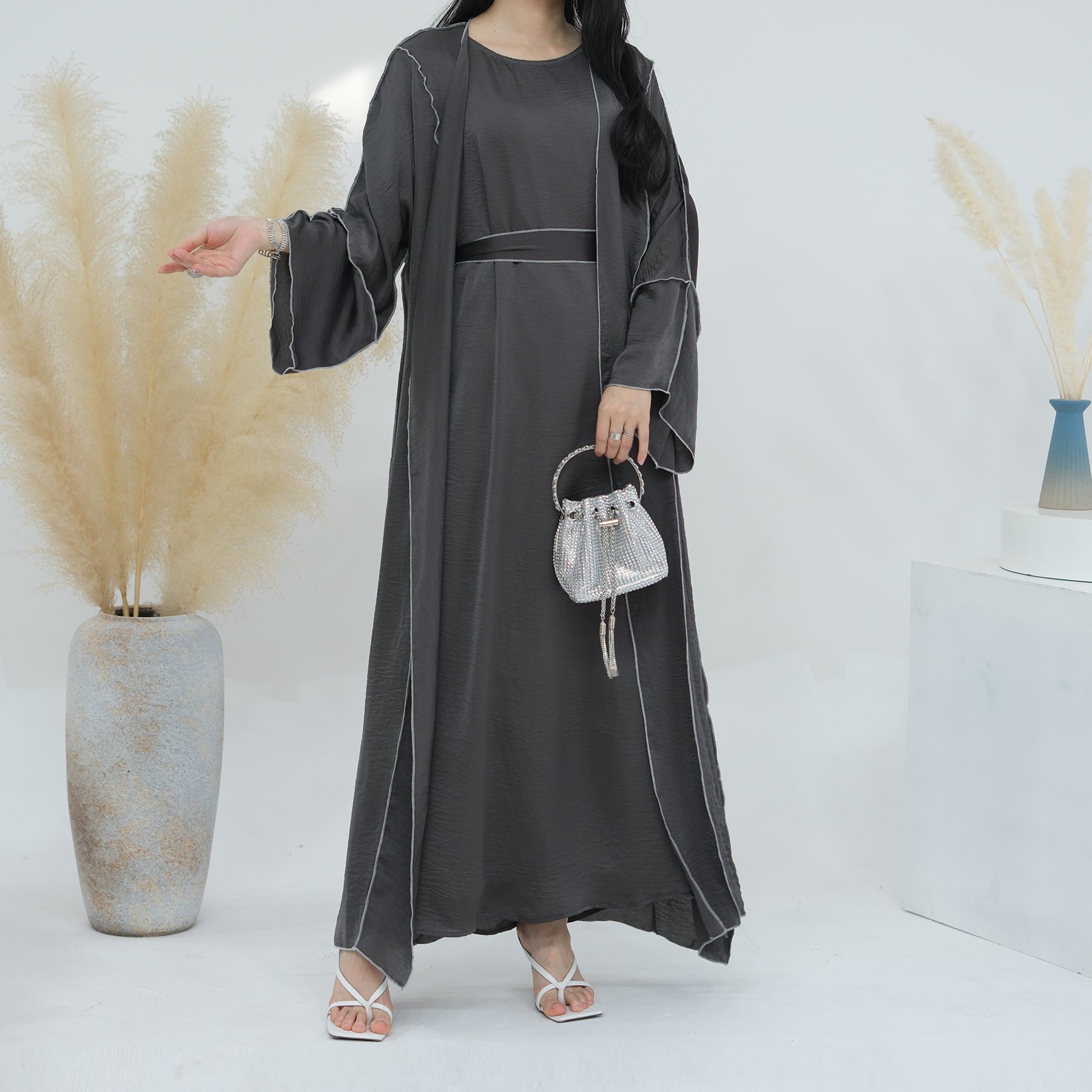 1692#2024 Ramadan 2 Piece EID Islamic Clothingomen Muslim Dress Modest Abaya Set