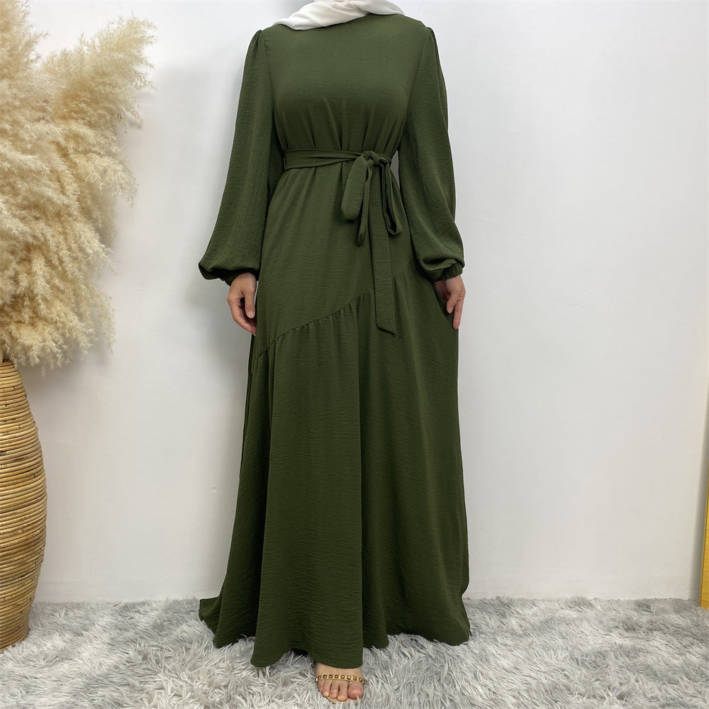 6738# New abaya crew neck wrinkle crepe fabric muslim women maxi dresses