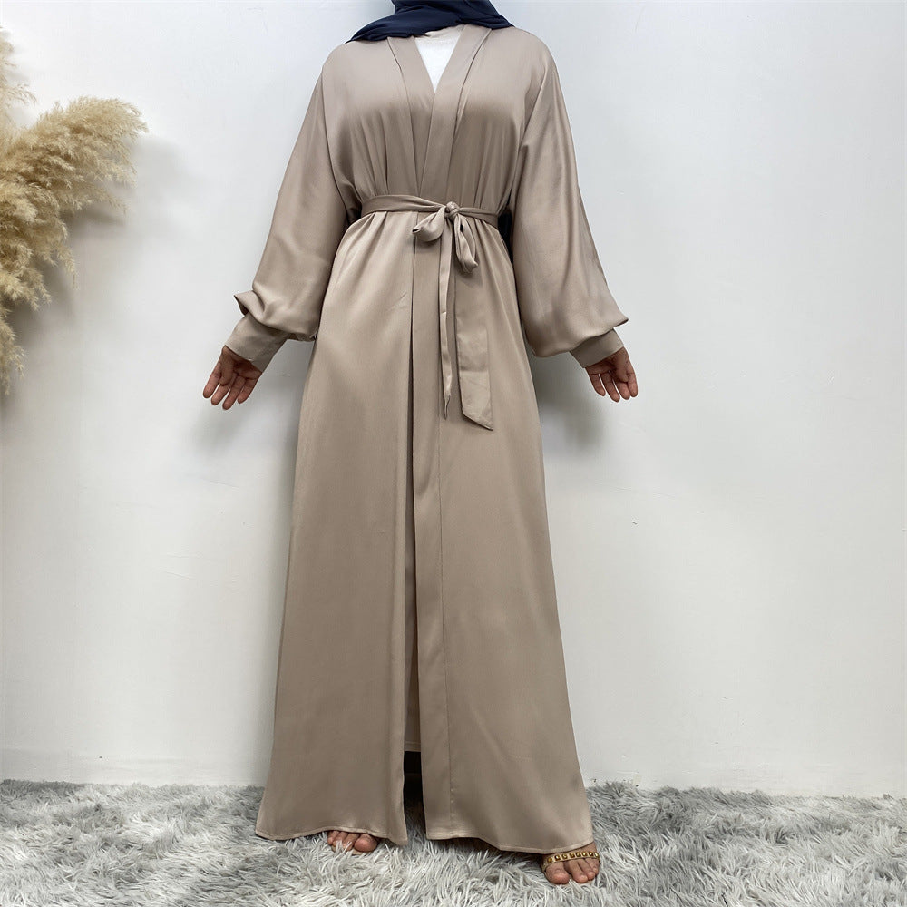 1975# New satin open abaya women dubai cardigan with side pockets