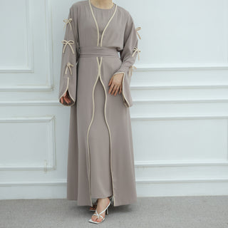 1962#Abaya Cardigan for Women Dubai Islamic Clothing with Nida Wave Bowknot Open Design for Summer Abaya