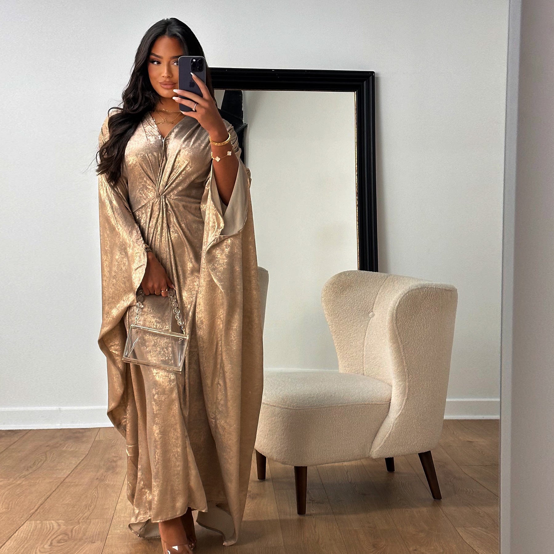 1824#New Modest Shinny Fabric Butterfly Plus Size Womens Dresses Party Wear Evening Ladies Abaya