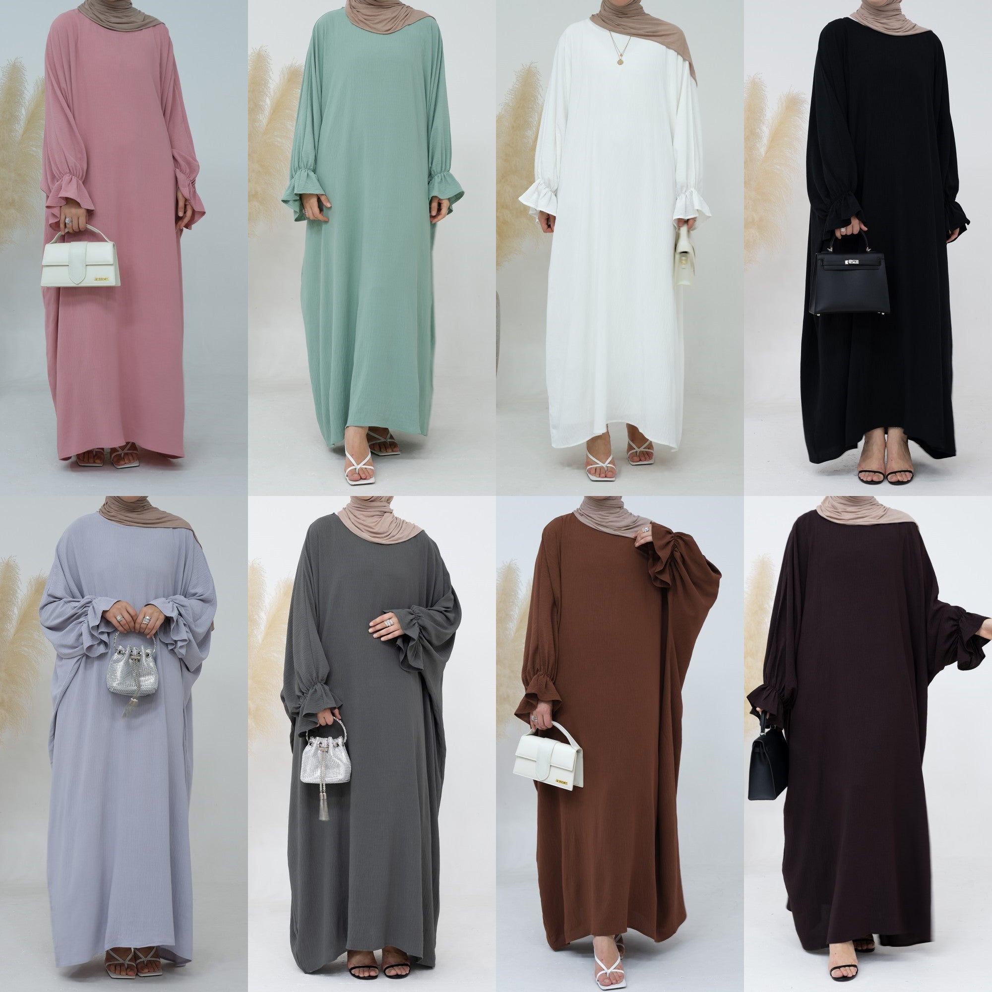 1669#Crepe Long Sleeve Modest Plain Closed Abaya Traditional Muslim Clothing