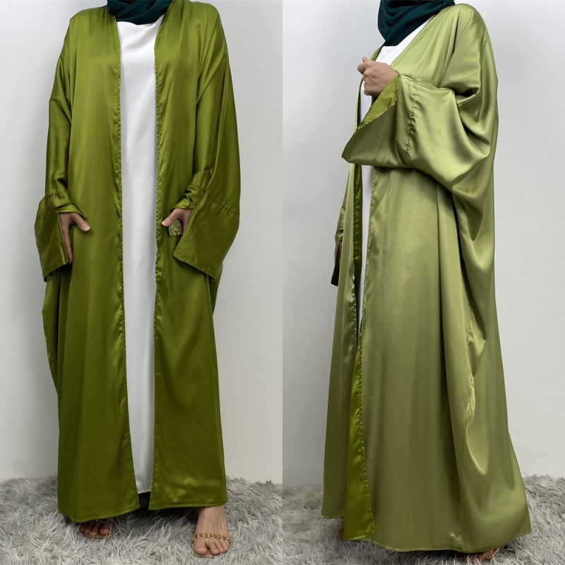 1428#ew Style Smooth Satin Material Particular Split Cuff Design Women Versatile Classy Open Abaya