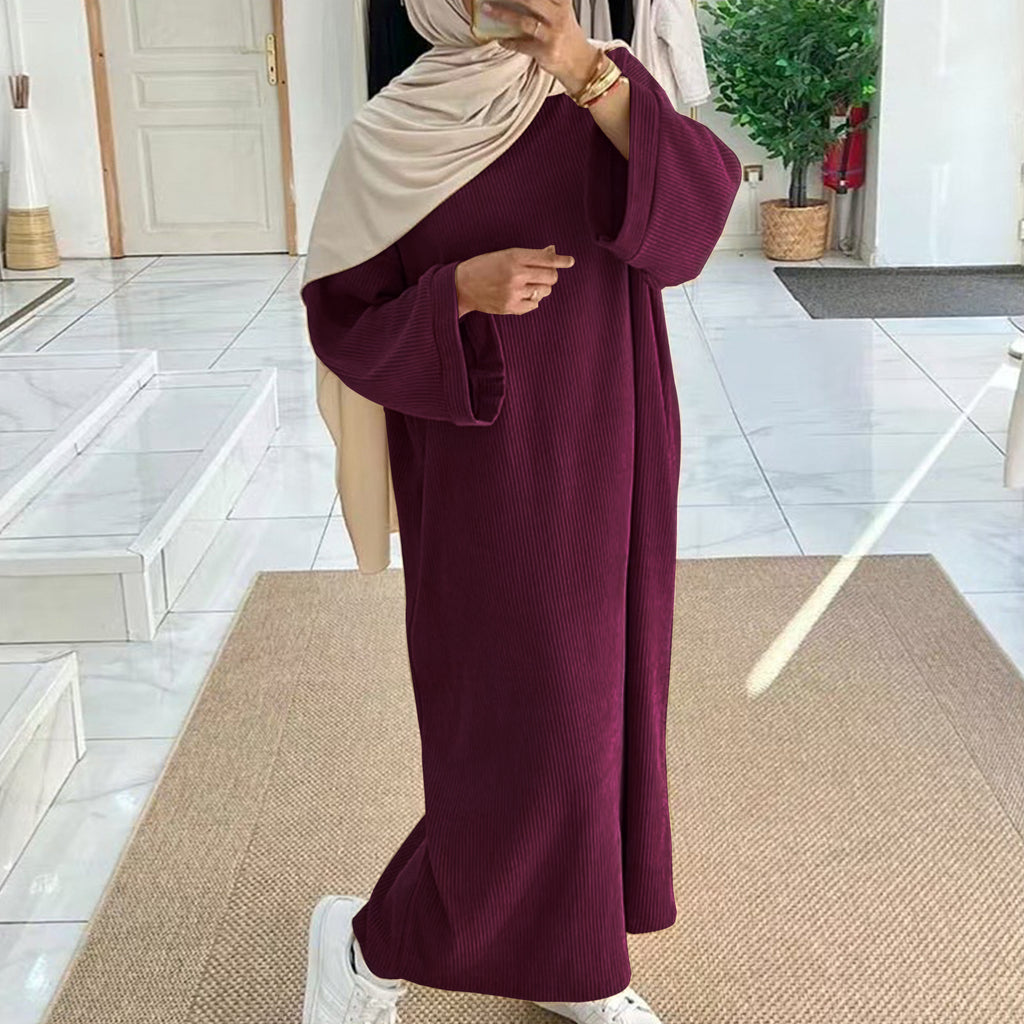 1926#Thin Corduroy Closed Abaya Islamic Clothing Modest Dresses Abaya Women Muslim Dress with Pockets