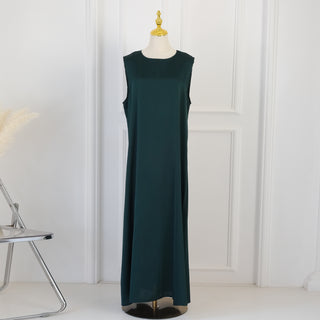 1635#Modest Sleeveless Inner Dress Satin Fabric Islamic Clothing Muslim Dress