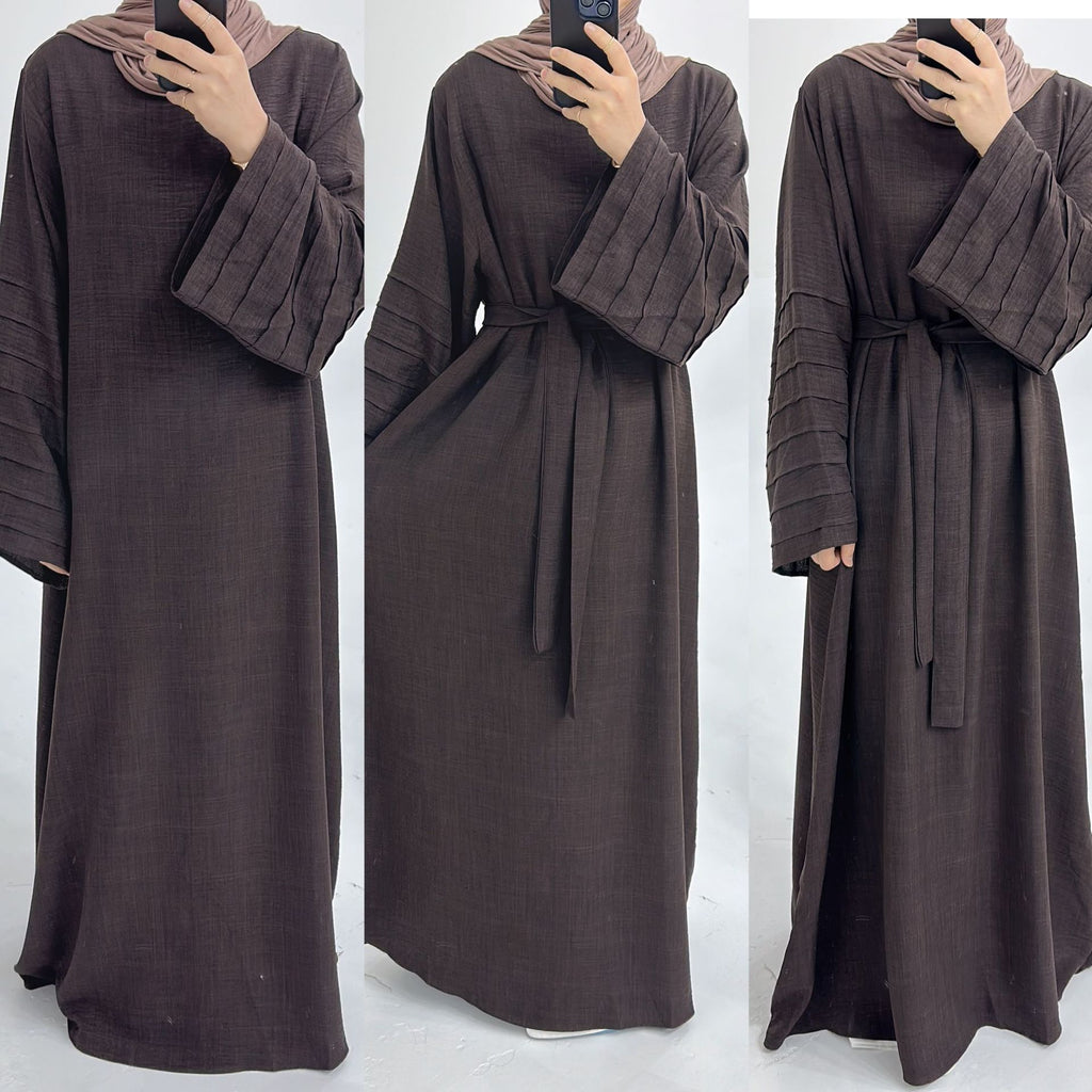 1725#Modest Abaya Simple Linen Closed Abaya Women Muslim Dress Islamic Clothing