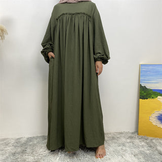 694#Big sleeves wrinkle crepe closed abaya maxi dresses with side pockets