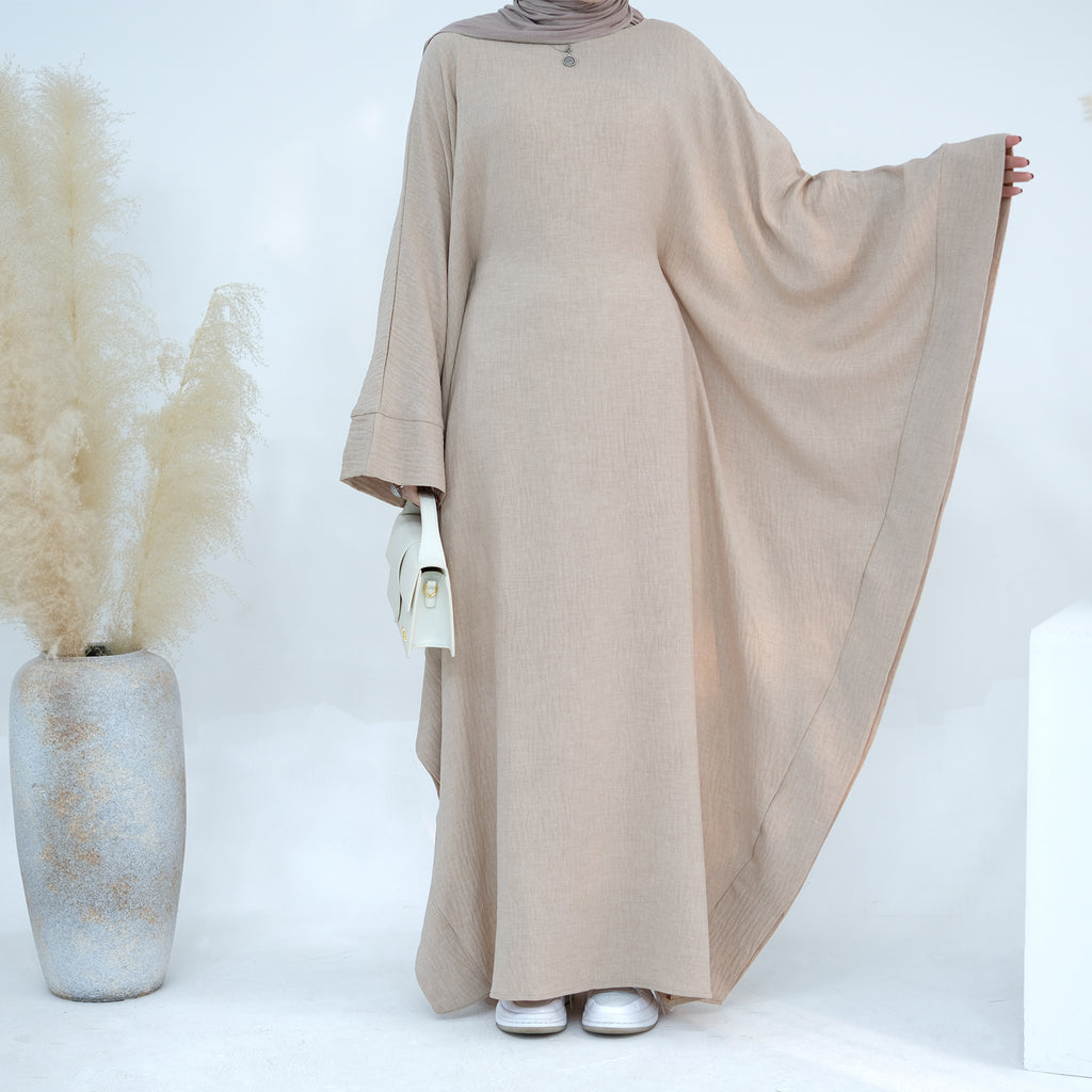 1719#New Waisted Batwing Sleeve Abaya Crepe Muslim Dress Prayer Butterfly Abaya