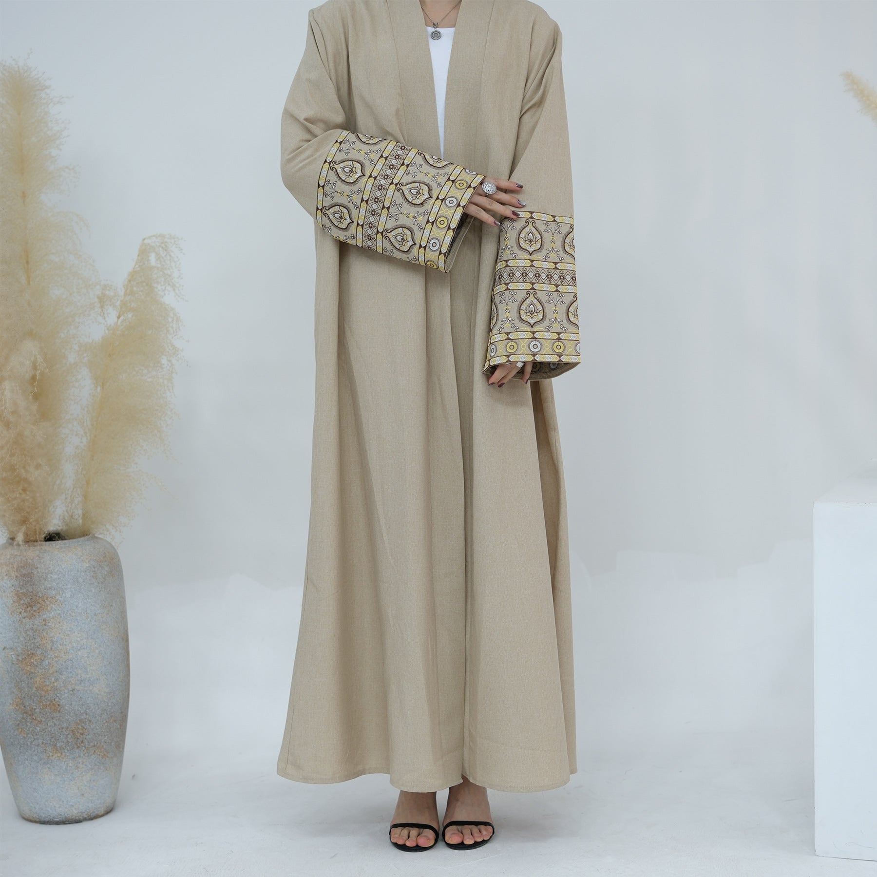 1753#Women Muslim Dress Femmes Robe Musulmane Islamic Clothing Linen Kimono Abaya