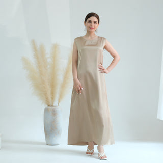 1635#Modest Sleeveless Inner Dress Satin Fabric Islamic Clothing Muslim Dress