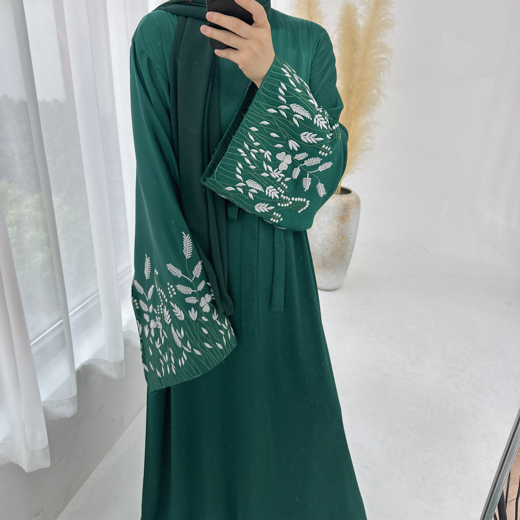 1769# Satin Embroidery Luxury Muslim Women Abaya Dress Islamic Clothing Women
