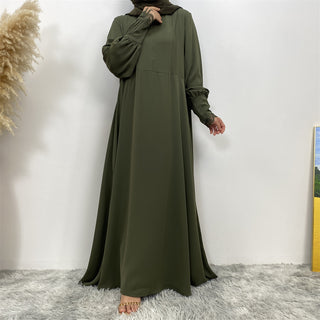 1693#Pleated Front Zipper Crew Neck Dress 9 Colors Muslim Dress