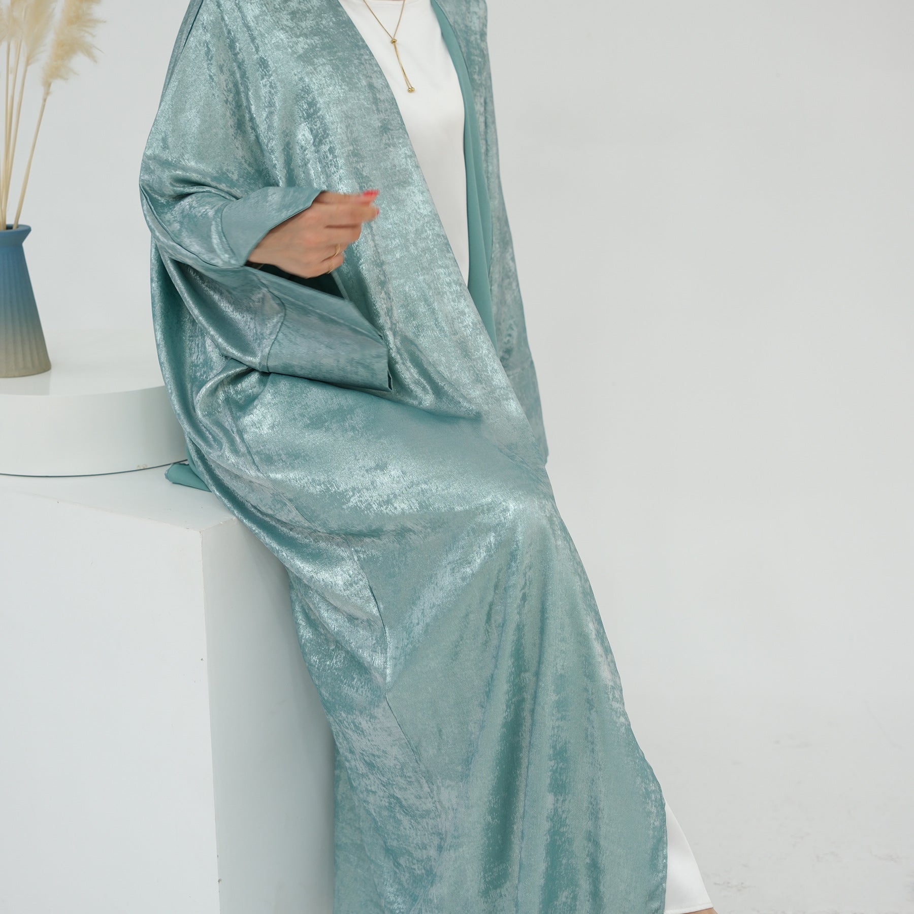 1795#New Fashion Cardigan Abaya Shinny Polyester Modest Front Open Abaya