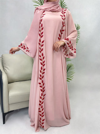 1007#2024 New Fashion Embrodery Chiffon Long Maxi Dress Abaya with Scarf