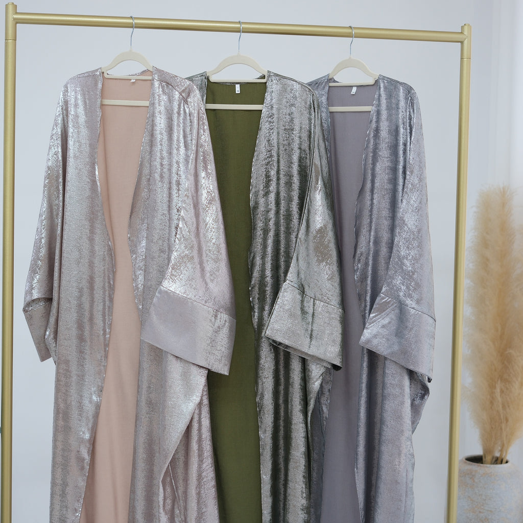 1795#New Fashion Cardigan Abaya Shinny Polyester Modest Front Open Abaya