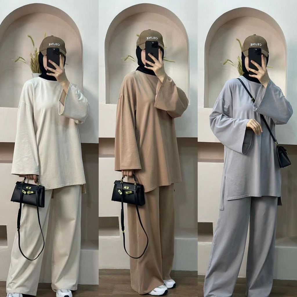 1894#New Suit Islamic Clothing 2 Piece Set Casual Style Elegant Suit Pants Set Muslim Women Modest Muslim Pants Top Set