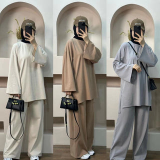 1894#New Suit Islamic Clothing 2 Piece Set Casual Style Elegant Suit Pants Set Muslim Women Modest Muslim Pants Top Set