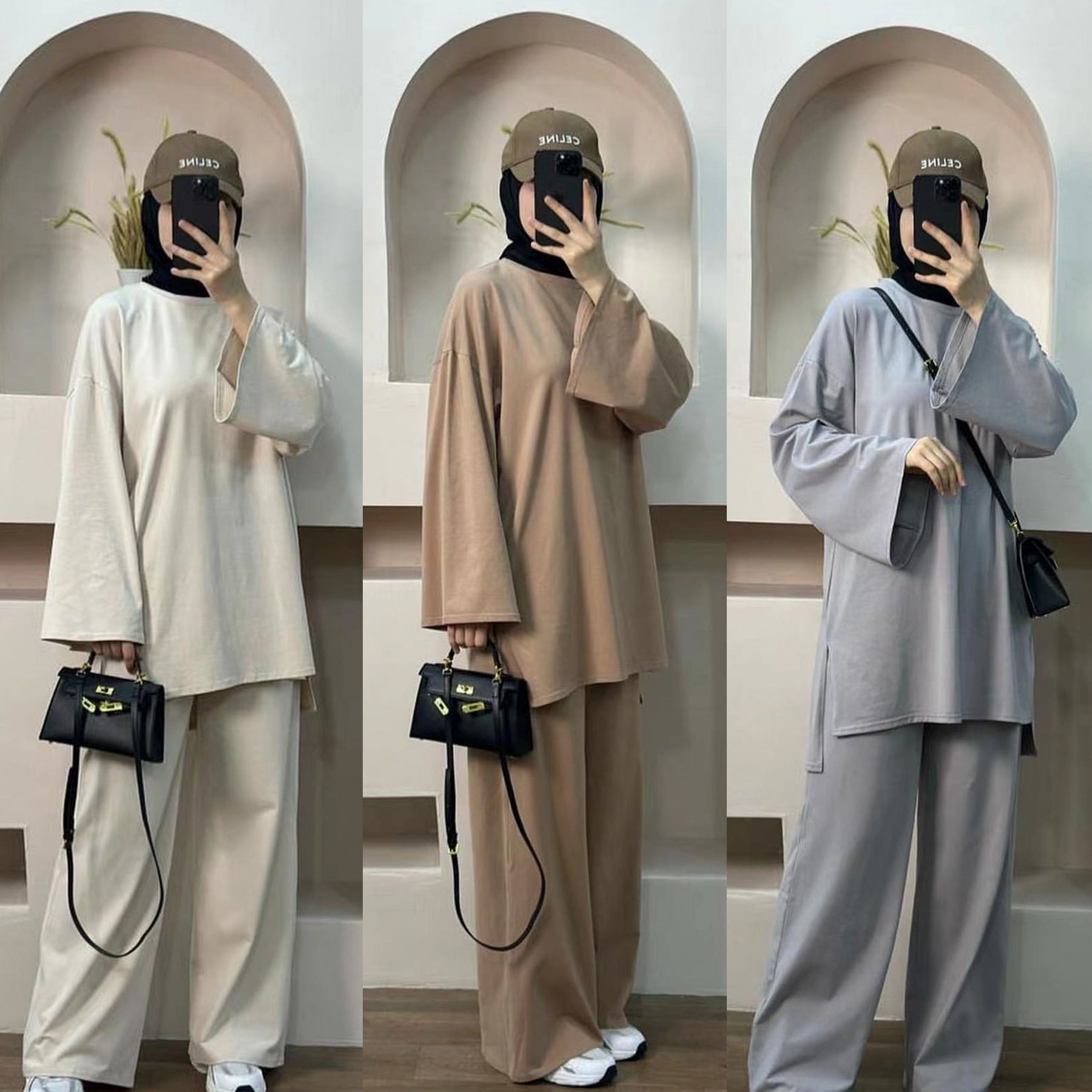 1894#New Suit Islamic Clothing 2 Piece Set Casual Style Elegant Suit Pants Set Muslim Women Modest Muslim Pants Top Set