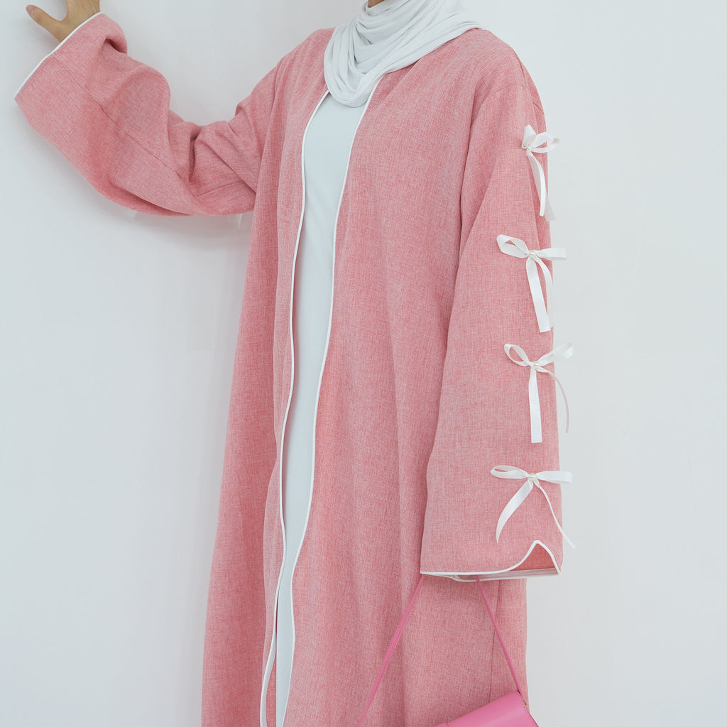 1800#Linen New Arrival Islamic Clothing Cardigan Open abaya With Bowknots Women's Clothing Abaya Women Muslim Dress