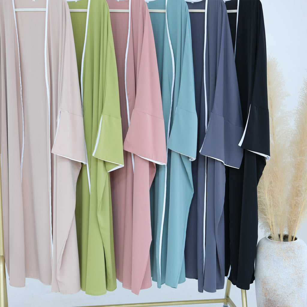 1885#Nida Kimono Slit Sleeves Open Abaya Dress islamic Clothing Modest Fashion Oversized Abaya Cardigan