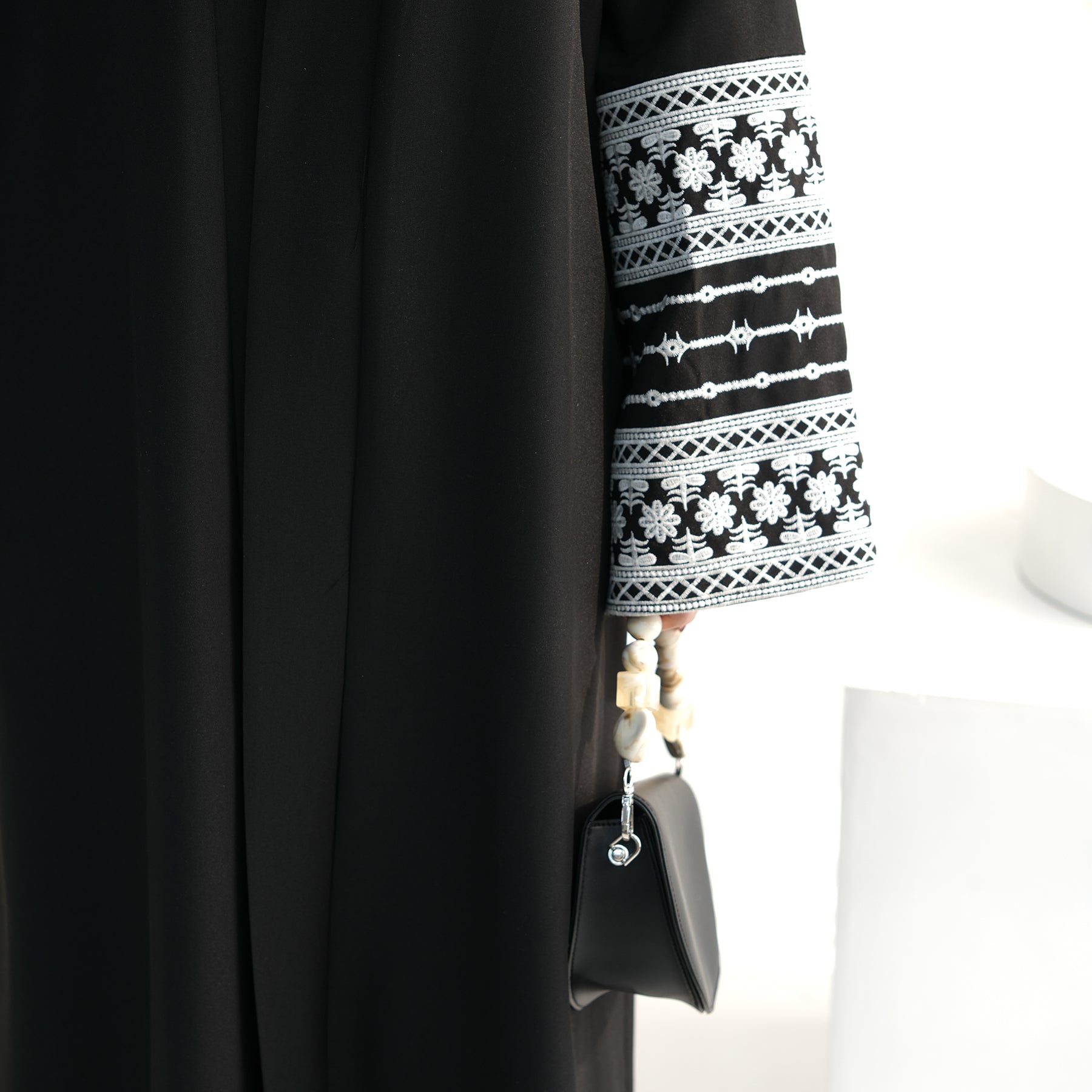1701#2024 Ramadan Modest Black Abaya Linen Kimono Linen Abaya