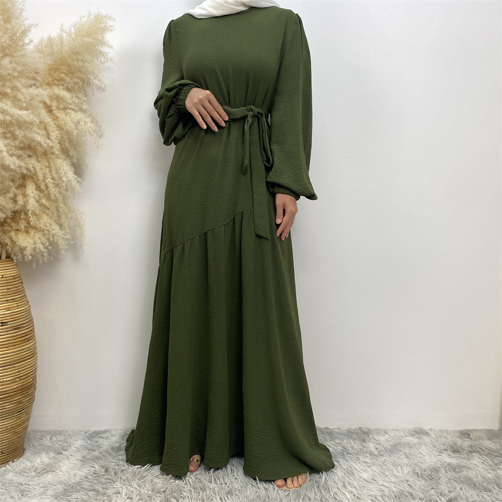 6738# New abaya crew neck wrinkle crepe fabric muslim women maxi dresses