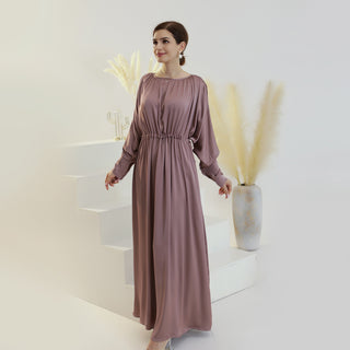 221022#Gonice New Design Satin Abaya Pleated Women Modest Dress