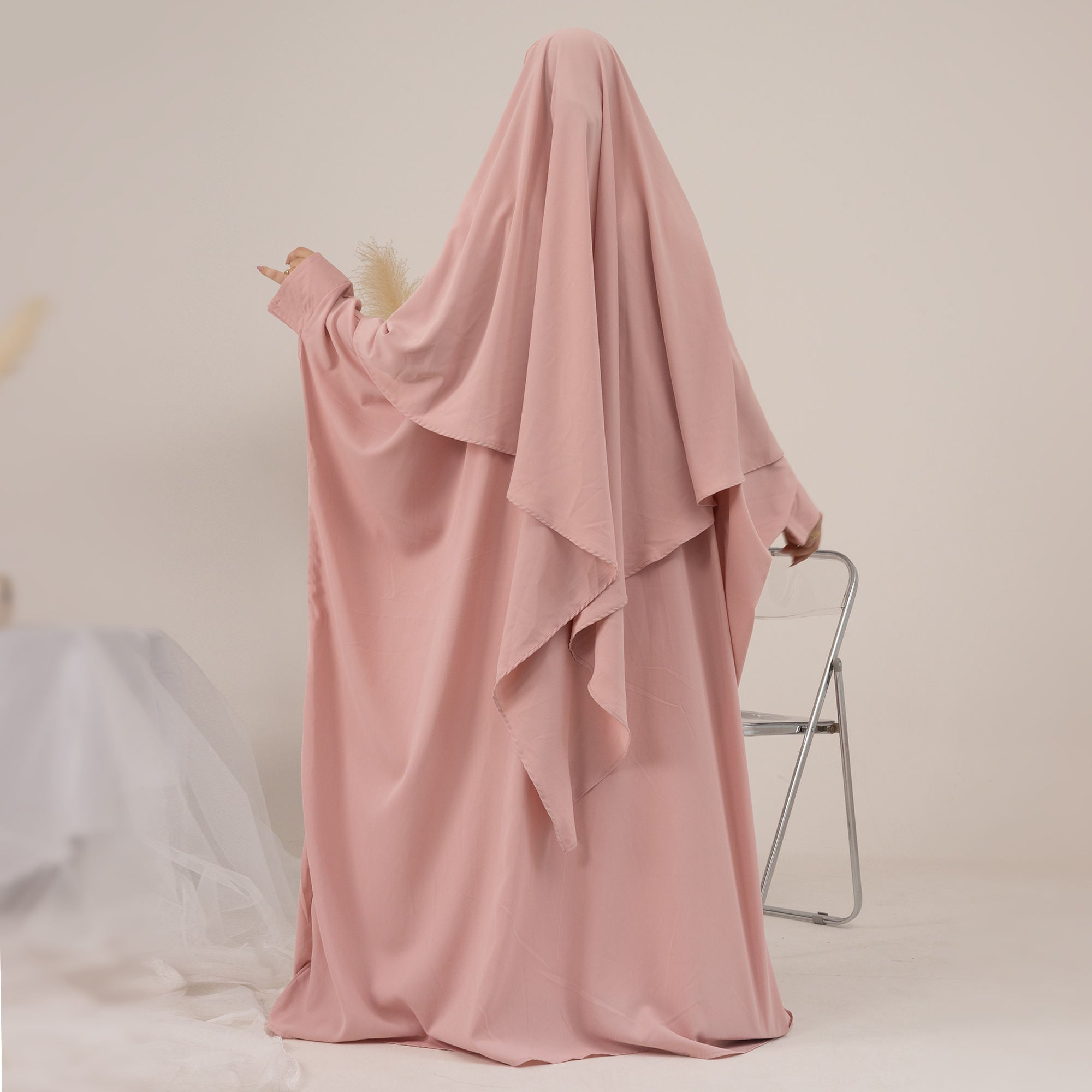 1425&1901#Drop Shipping Muslim Clothing Butterfly Sleeve Women Nida Jilbab_ Abaya Khimar Length : About 147cm 58 Inch