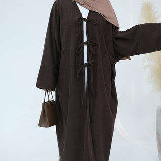 1927# Cutest Bow-Tie Front Open Corduroy Abaya Fall Winter Butterfly Cardigan Kimono Abaya