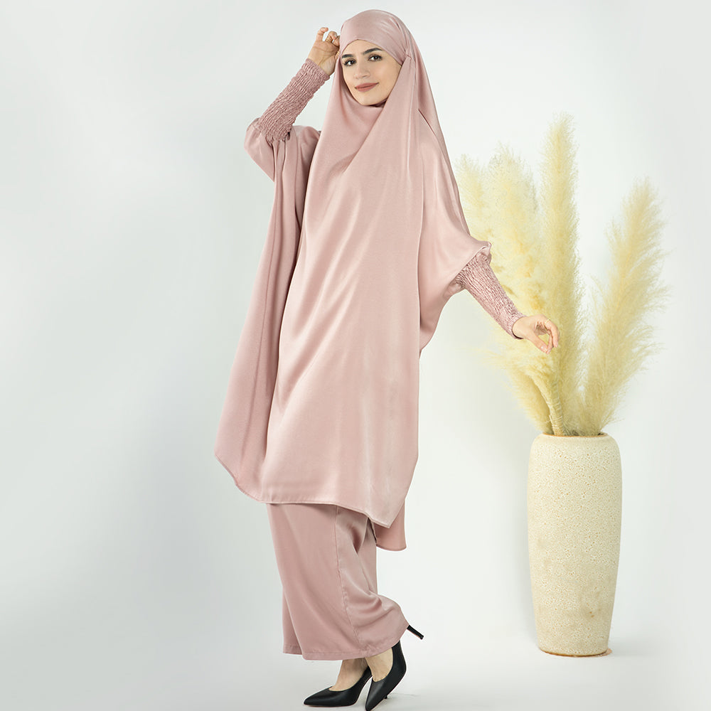 1572#Ladies Ramadan Islamic Clothing Top and Pants Abaya Set