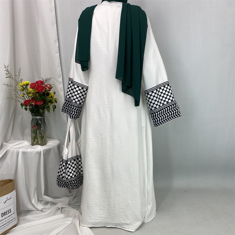 1452#Hot Seller Palestine-Inspired Printed Soft Linen Keffiyeh Open Abaya Wholesale With Crossbody Bag