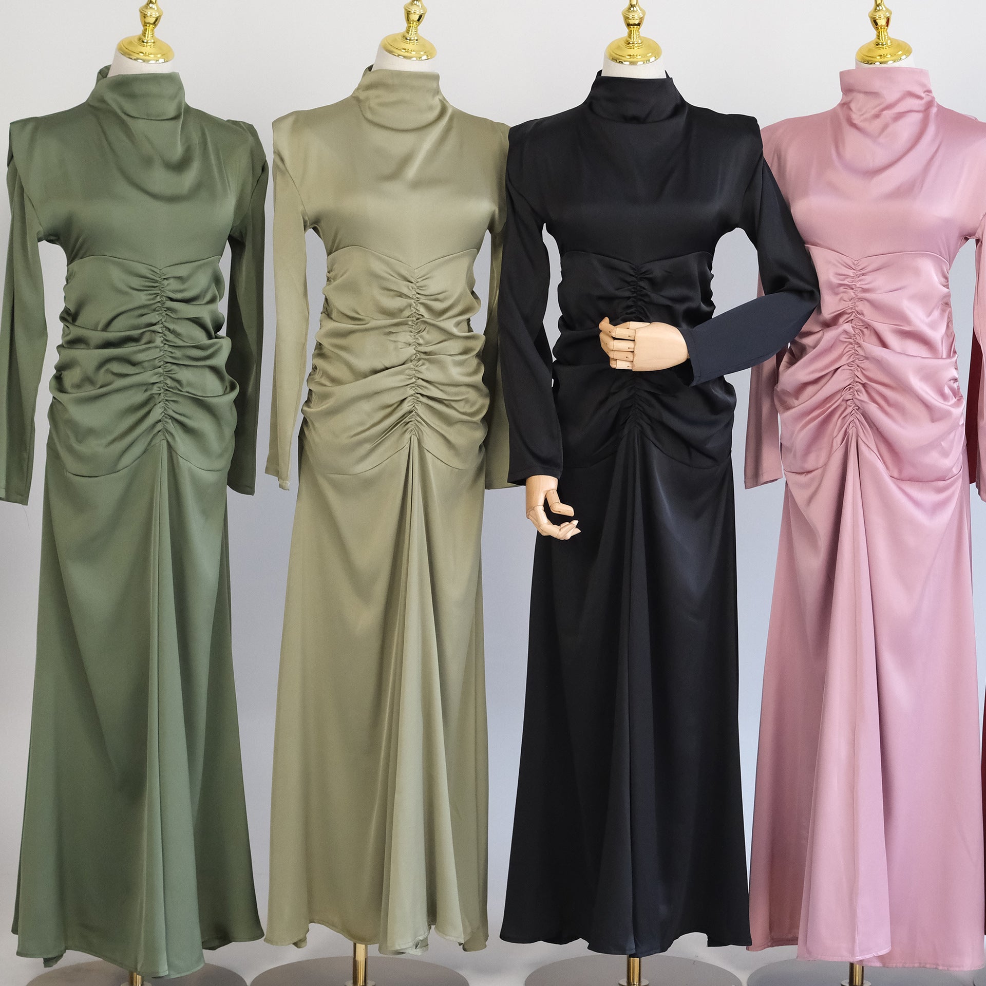 1598#Wholesale Modest Satin Dresses Stylish Muslim Women Dress Latest Abaya