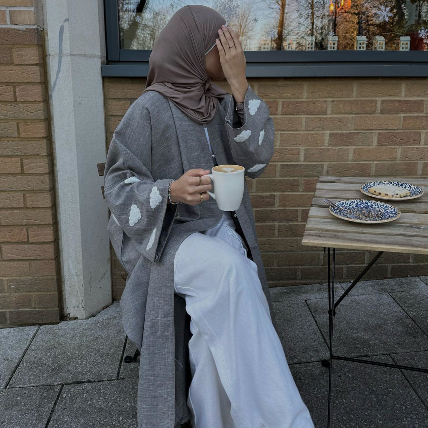 1731#New Arrival Linen Abaya Solid Color with Cloud Plain Abaya  Islamic Clothing Abaya