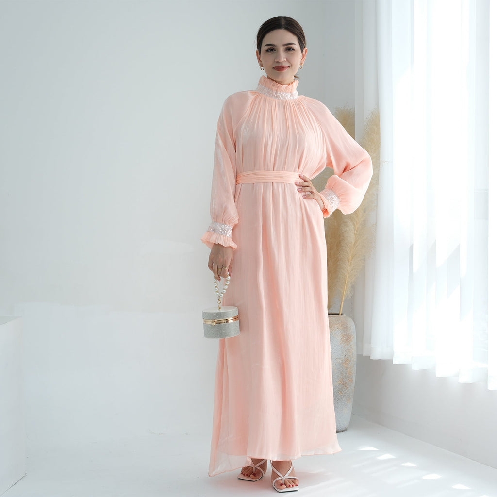 1690#2025 Modest Abaya Women's Dresses Shiny Party Wear Abaya Women Muslim Dress With Lining