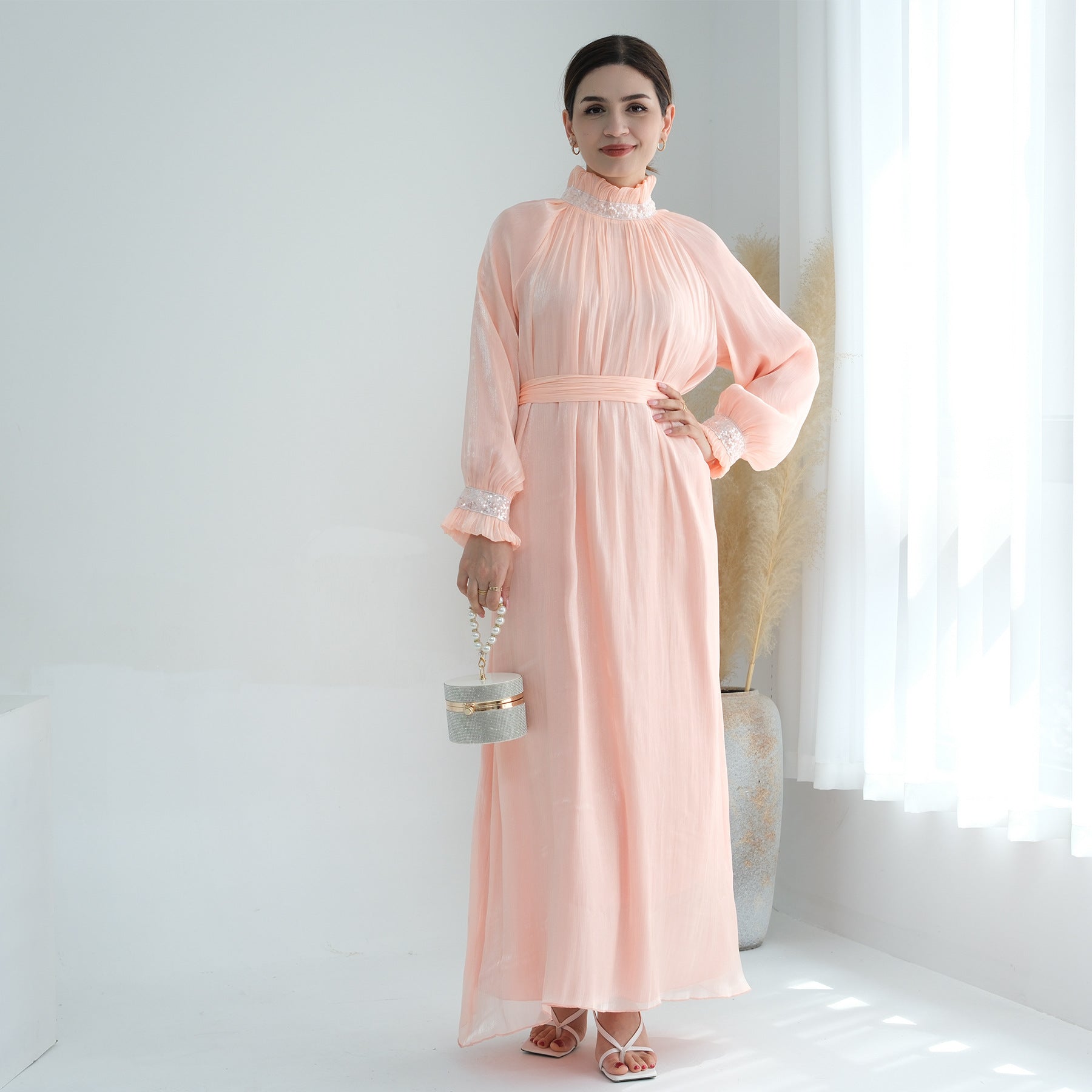 1690#2025 Modest Abaya Women's Dresses Shiny Party Wear Abaya Women Muslim Dress With Lining