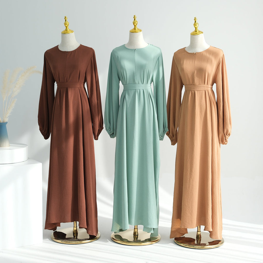 1708#2024 Modest Dresses Solid Color with Front Zipper Women Islamic Clothing