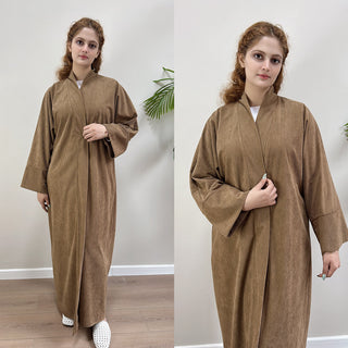 1918#Autumn Winter Cardigan Thick Dress Arab Dubai Modest Solid Color Corduroy Muslim Women Abaya