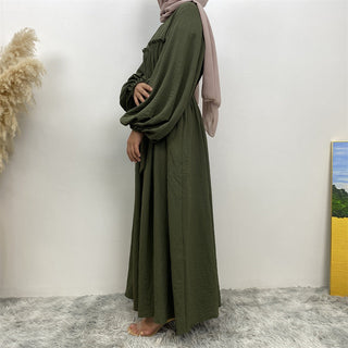 694#Big sleeves wrinkle crepe closed abaya maxi dresses with side pockets