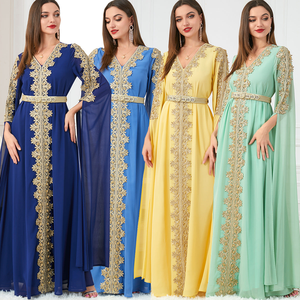 3229#Chiffon Dress Dubai Muslim Abaya Islamic Casual Long Sleeve Dress