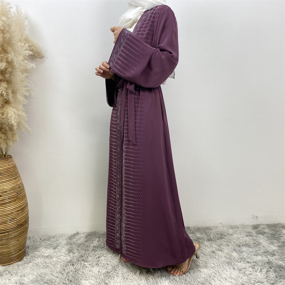 1421#High Quality Rhinestone Cardigan Middle East Dubai Female Diamond Abaya