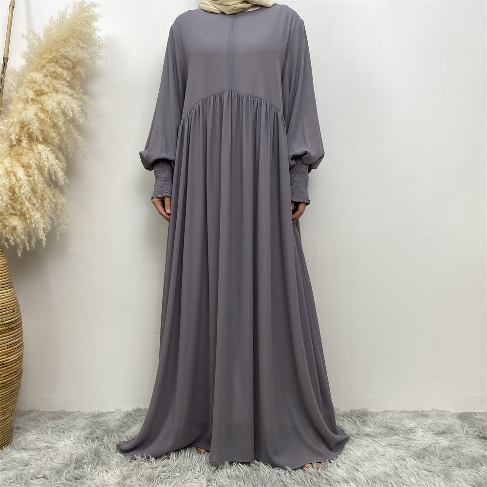 6685# Eid muslim women new arrival summer solid color front zip a-line dress