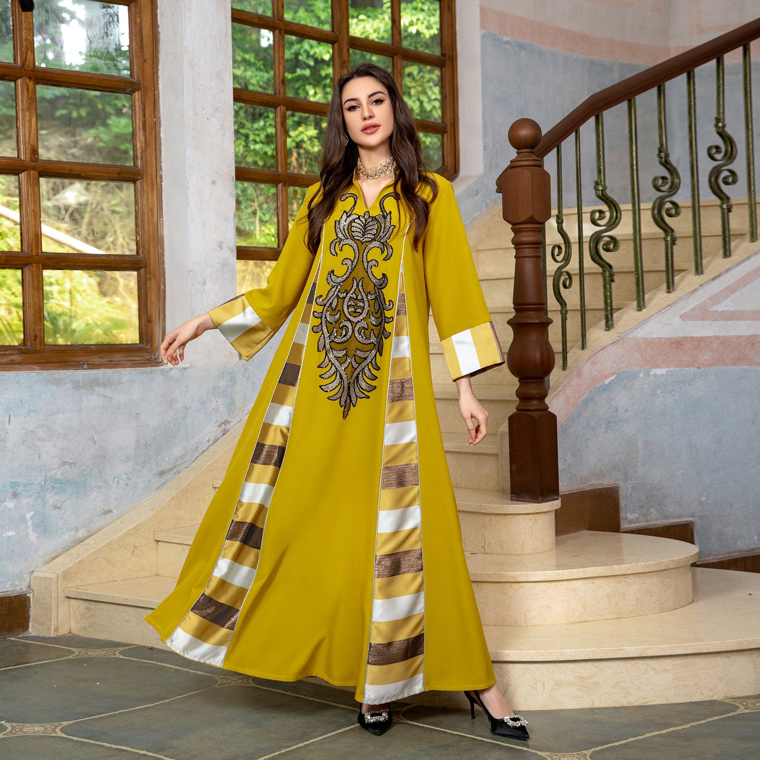 AB052# New burnt flower dress Muslim abaya women's clothing