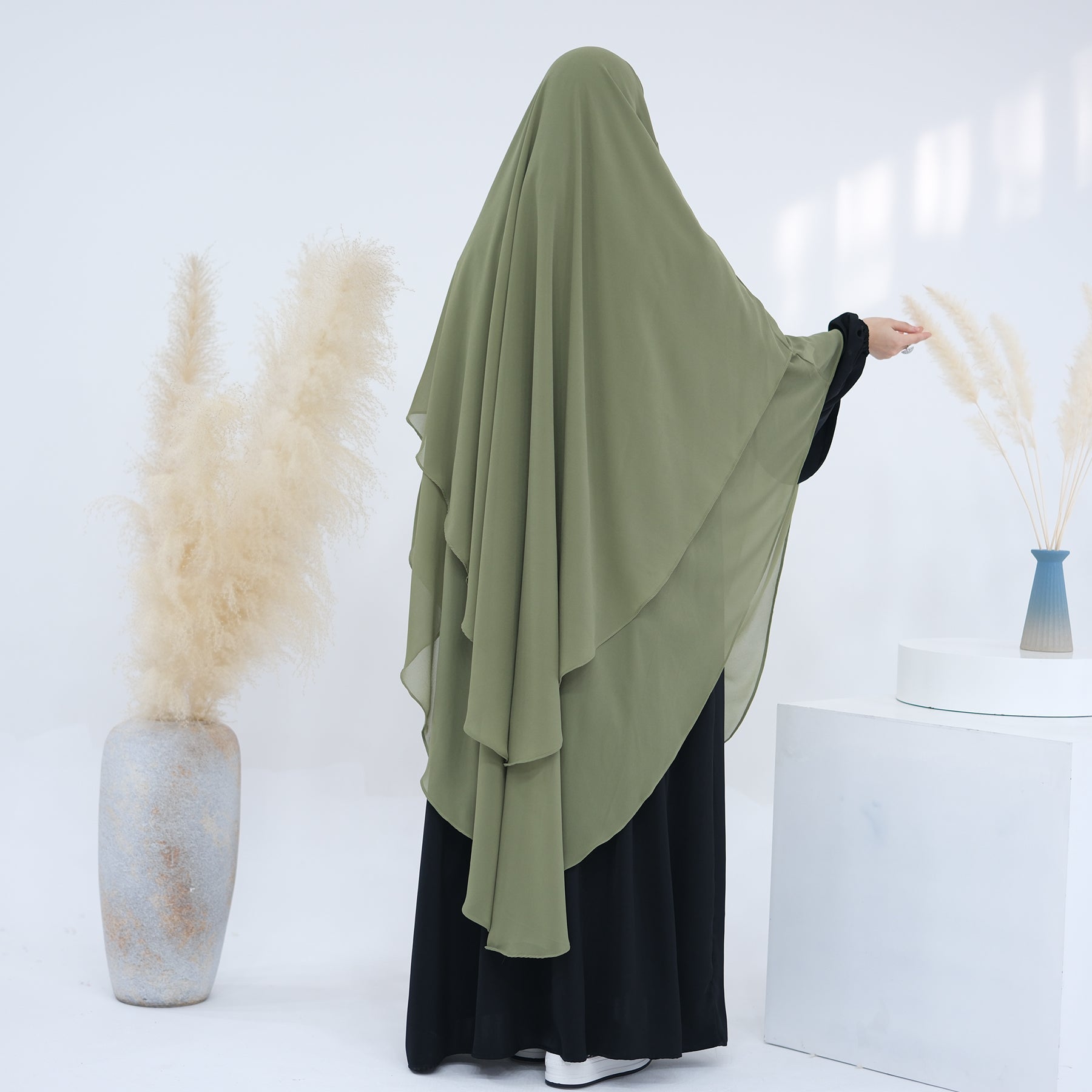 1916#2024 New Overhead Prayer Scarf Muslim Women Hijab 2 Layers Long Chiffon Khimar