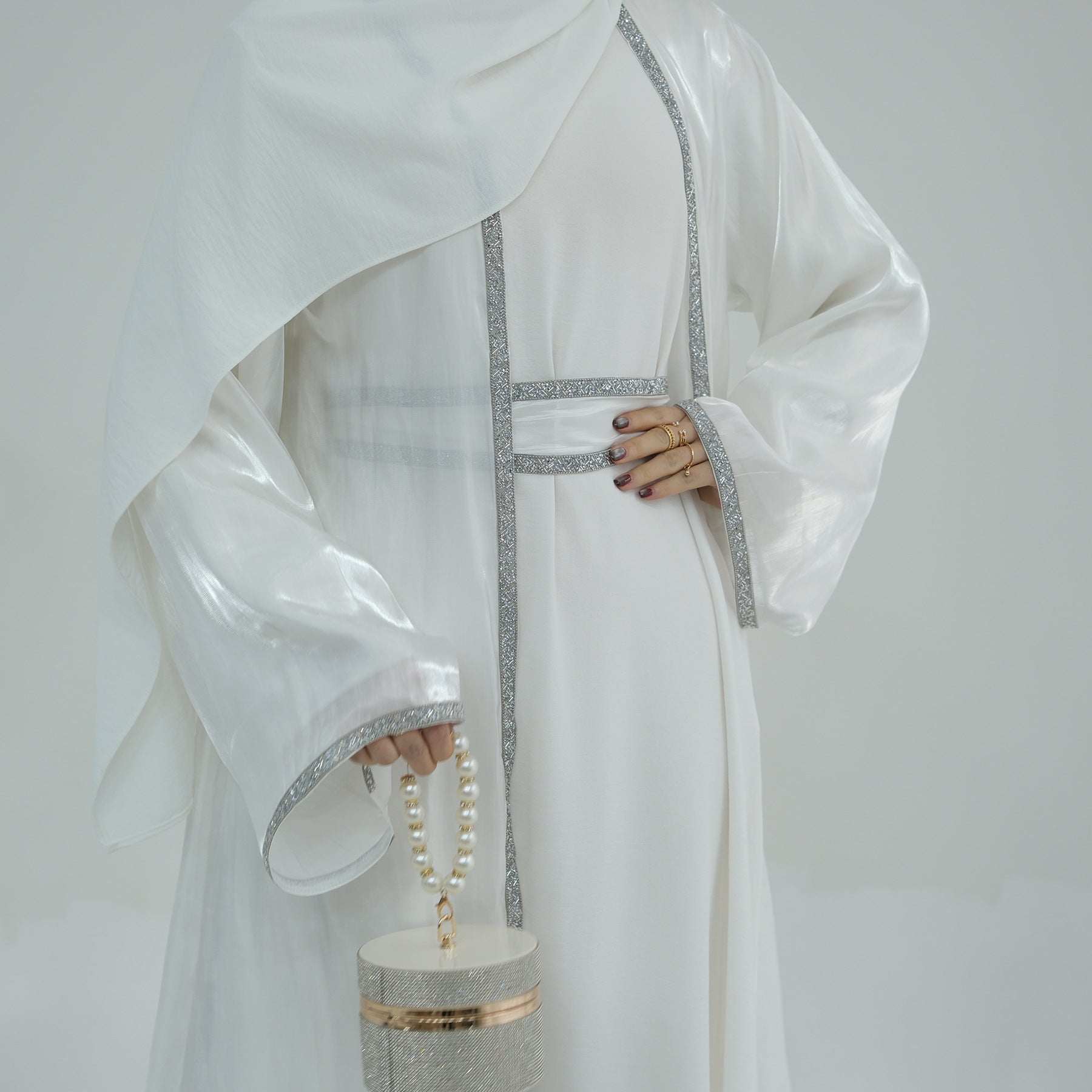 1699#2024 New Abaya Set Shinny Polyester Glitter Dubai Abaya Modest Kimono