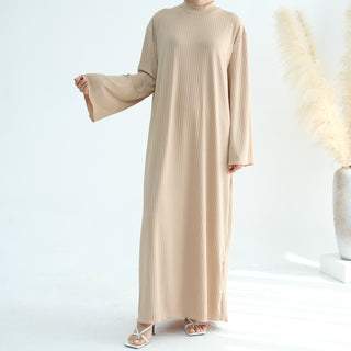 1905#High Neck Simple Daily Wear Plain Modest Abaya Women Muslim Dress Long Sleeve Slip Dress