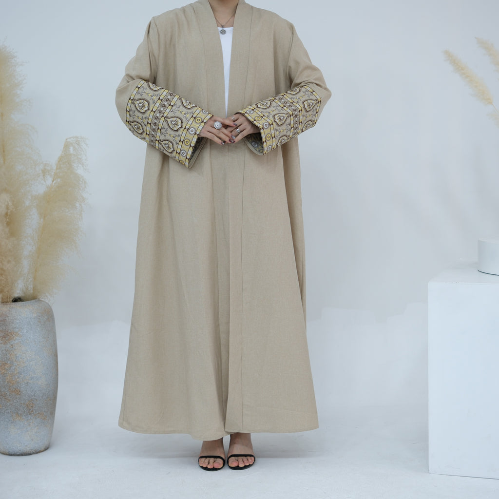 1753#Women Muslim Dress Femmes Robe Musulmane Islamic Clothing Linen Kimono Abaya