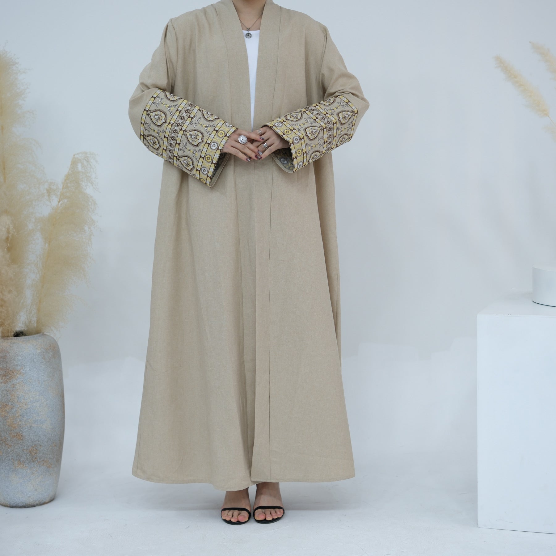 1753#Women Muslim Dress Femmes Robe Musulmane Islamic Clothing Linen Kimono Abaya