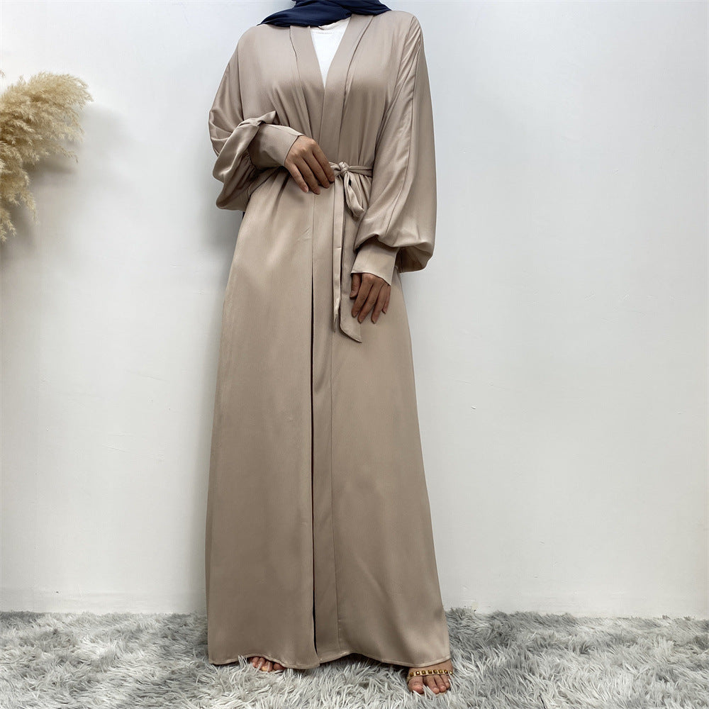1975# New satin open abaya women dubai cardigan with side pockets